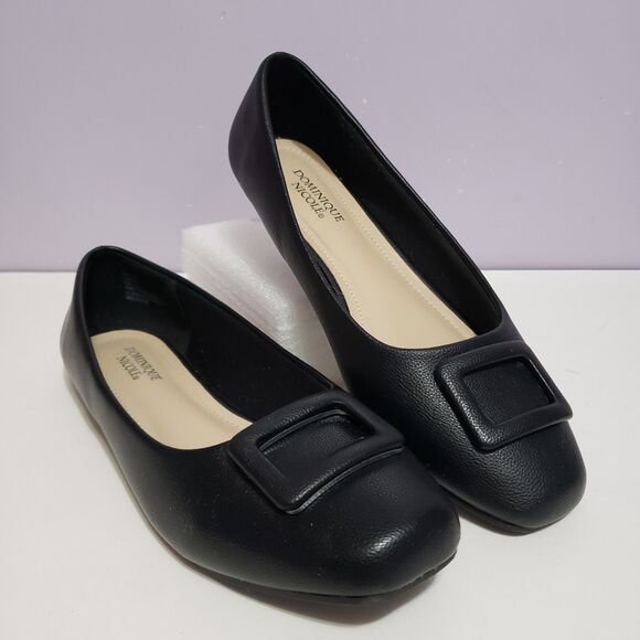 Dominique Nicole Black Faux Leather Buckle Slip On Women's Shoes Sz 10 M - Picture 1 of 9